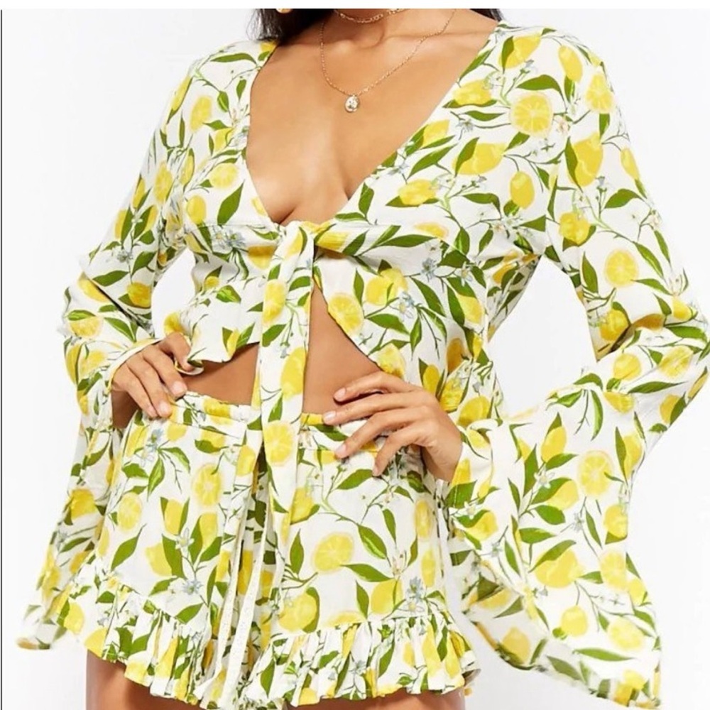 Floral Lemon Print Short Set